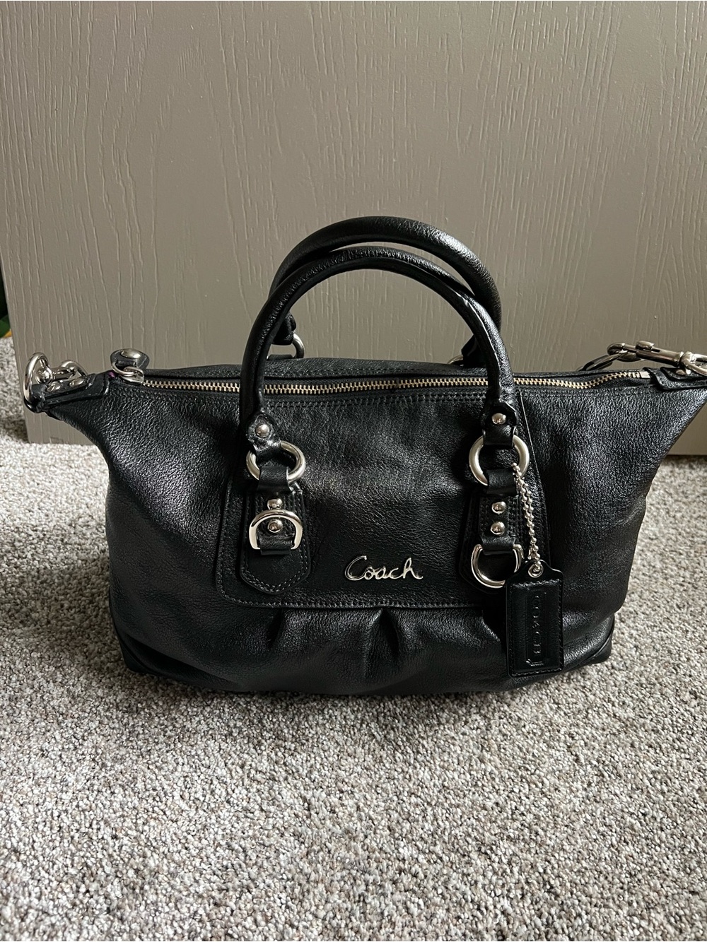 Coach Black Pebbled Leather Satchel with Silver Hardware
